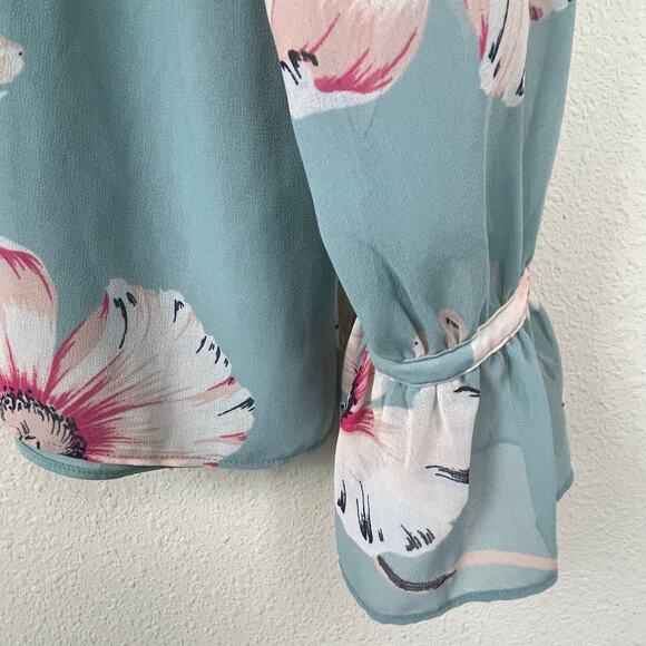 Ann Taylor Sage Green Floral Button Up Sheer Long Sleeve Top Size M - Picture 6 of 7